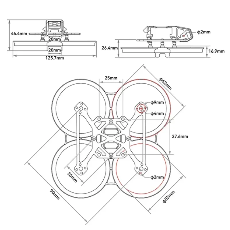 BETAFPV Pavo20 Brushless Whoop Quadcopter Frame 2inch 90mm Wheelbase With HD VTX Bracket For DJI O3 Air Unit