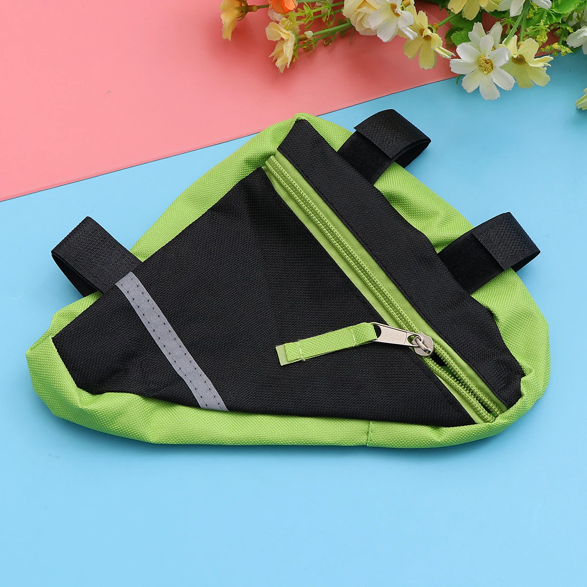 

Green Triangle Cycling Tube Bag For Road Front Frame Storage Bike Saddle Bag With Adjustable Strap Seatpost Pannier
