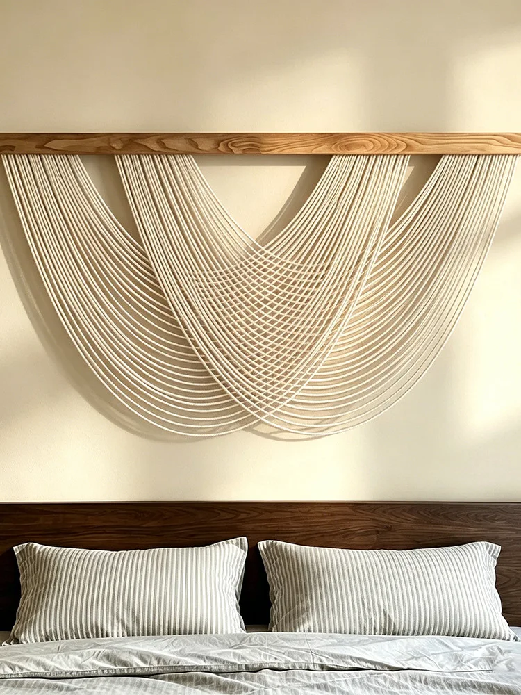 Nordic Handwoven Tassel Tapestry Bohemian Bedding Wall Decor Living Room Background Cottage Style Stripe Pattern Cotton Wall ...
