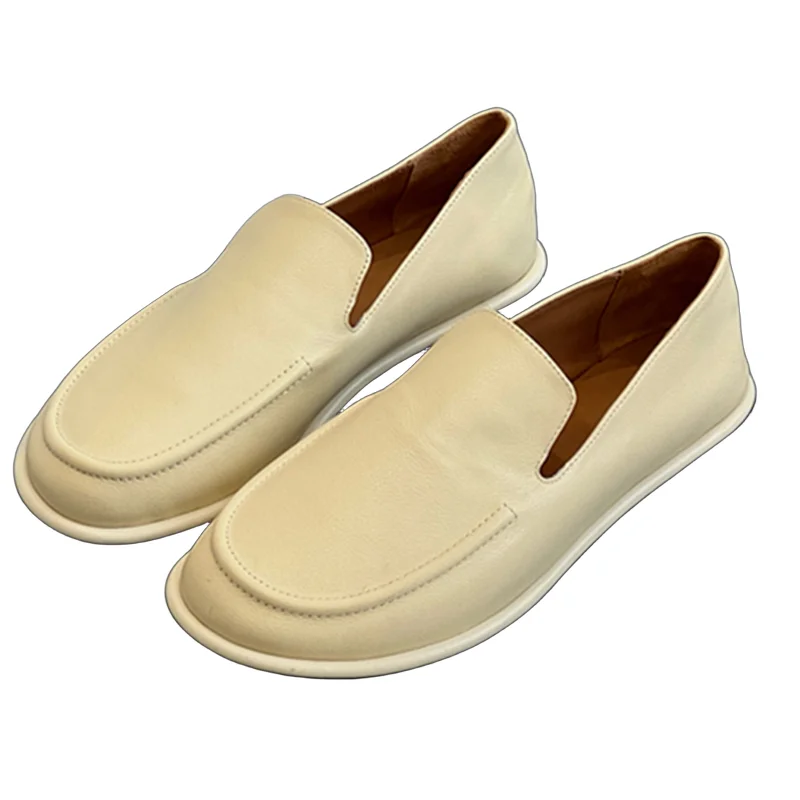 Withered Top Quality Shoes Nordic Minimalist Round Toe Flat Shoes Handmade Sheepskin Soft Comfortable Slip On Loafers Shoes Wome
