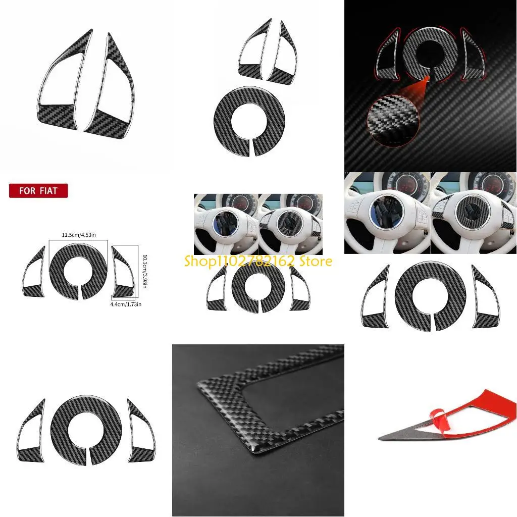 

547B Fit Carbon Fiber Steering Wheel Wrap Easy Installation Vehicle Steering Wheel Cover fit for 500 2012-2015