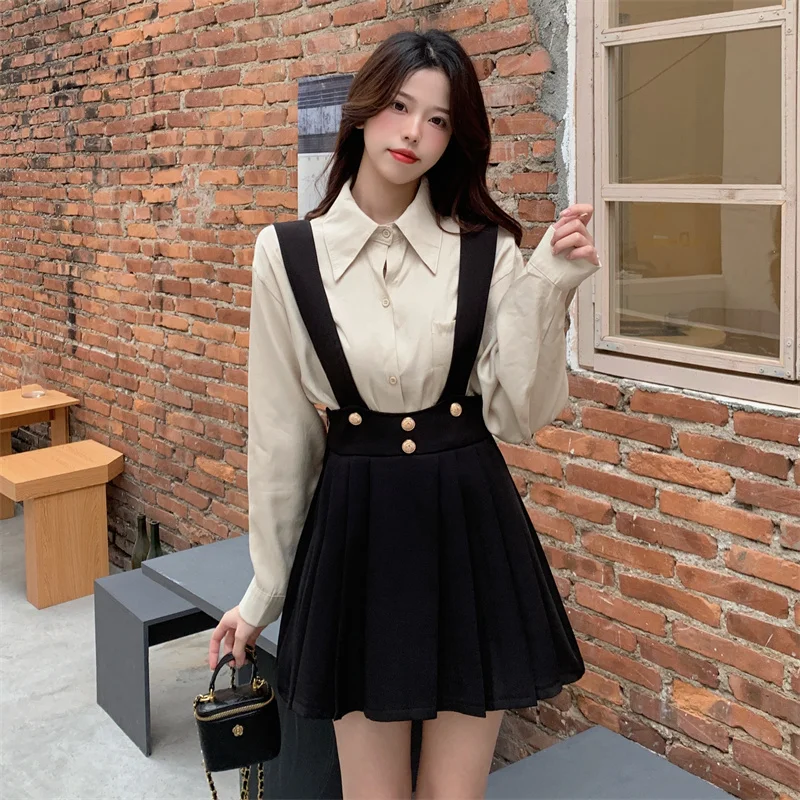 Pleated Skirts Women Strap Mini Design Preppy Fashion Girlish Japanese Style Kawaii Young Elegant Harajuku Retro Ins Summer New