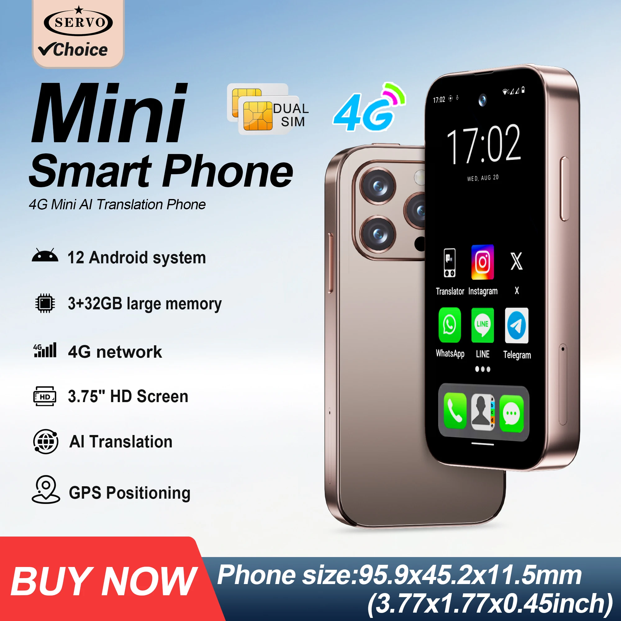 SERVO A1PRO 4G Mini AI Translation Smartphone Android 12.0 WiFi Face Recognition Store 3.75