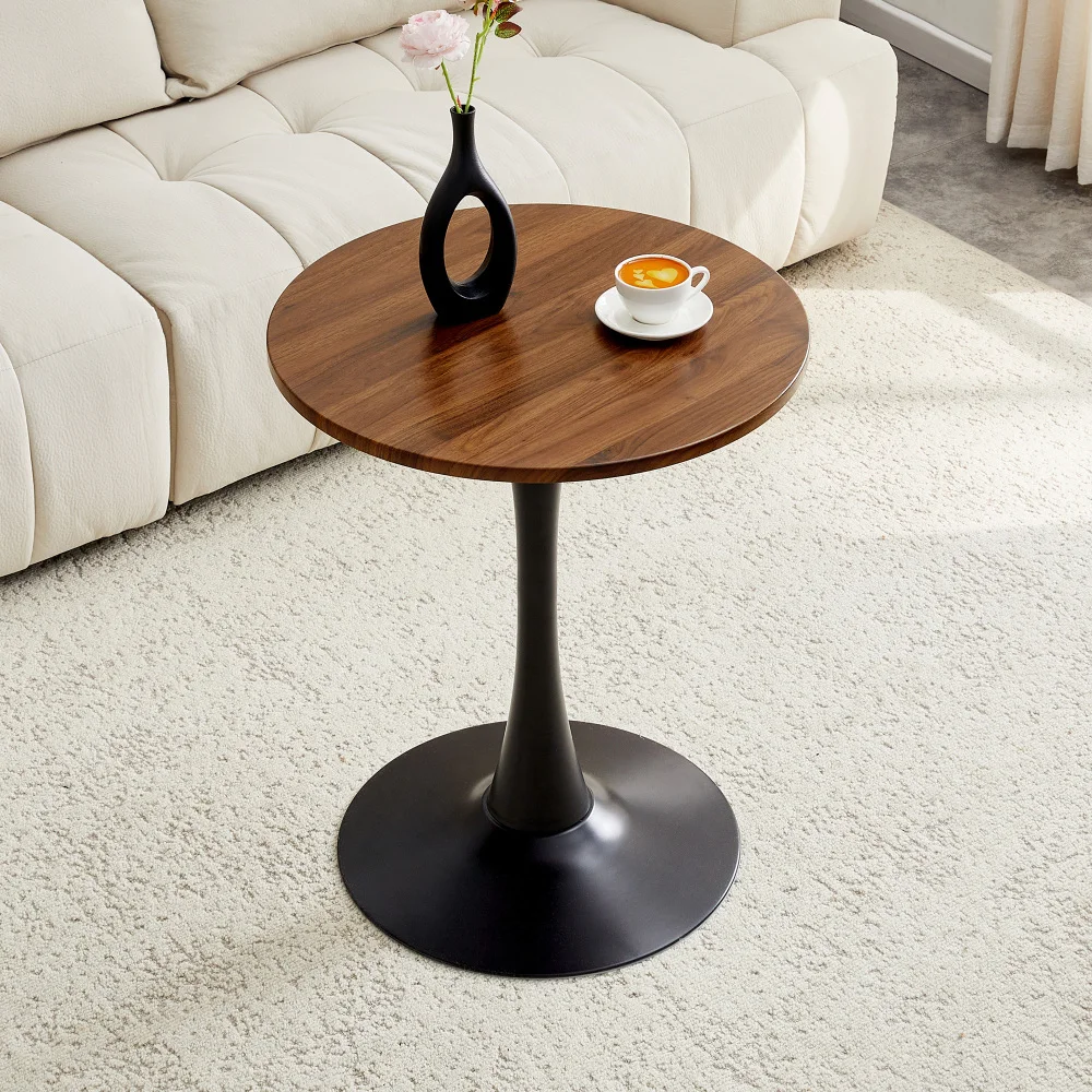 

Round Dining Table, 23.6" Circle Tulip Table with Thickened Tabletop & Metal Pedestal, Mid Century Modern Bistro Table for Kitchen, Small Places, Living Room, Cafe (Faux Walnut)