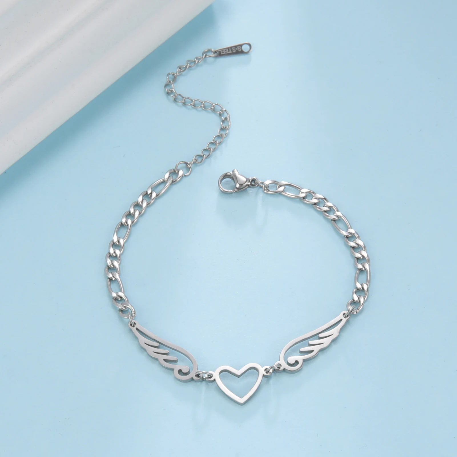 COOLTIME Herz Engelsflügel Armbänder für Frauen Edelstahl Goldene Farbe Hand Fußkette Charm Schmuck Geschenk – Detail 6