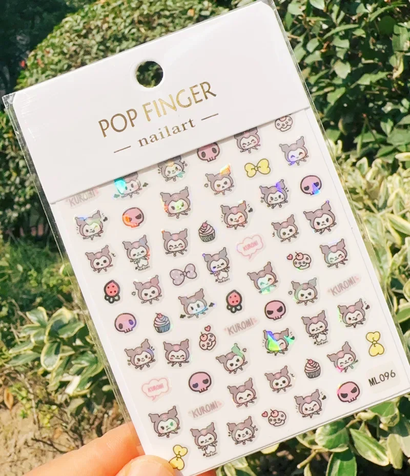 Novo sanrio laser kuromi adesivos de unhas bonito dos desenhos animados minha melodia adesivos para unhas decalques suprimentos de unhas dly decoração de unhas