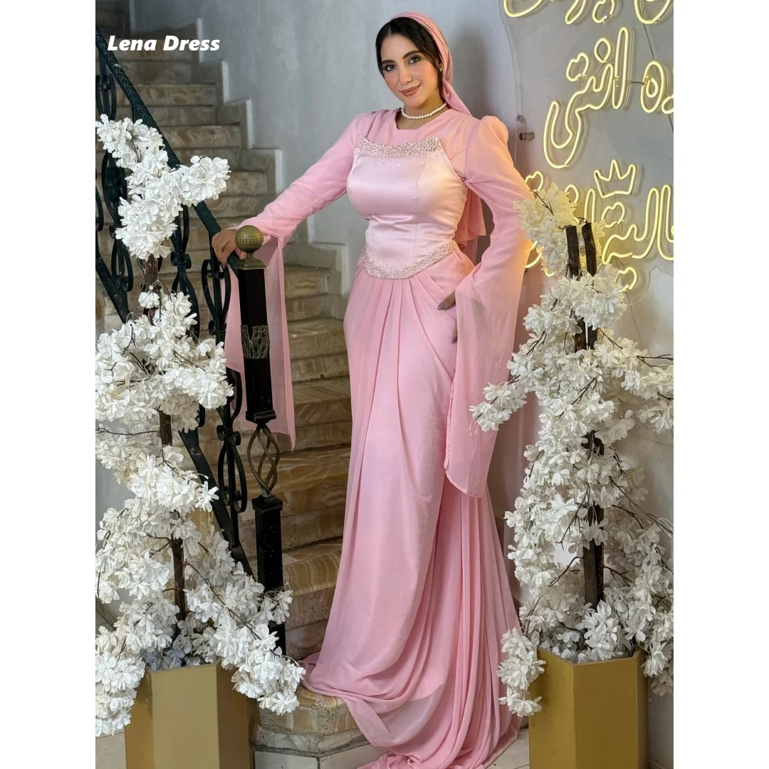 레나 맞춤 제작 고급 파티 드레스 여성용 2025 긴 소매 웨딩 이브닝 드레스 우아한 파티 드레스 여성용 2025 핑크