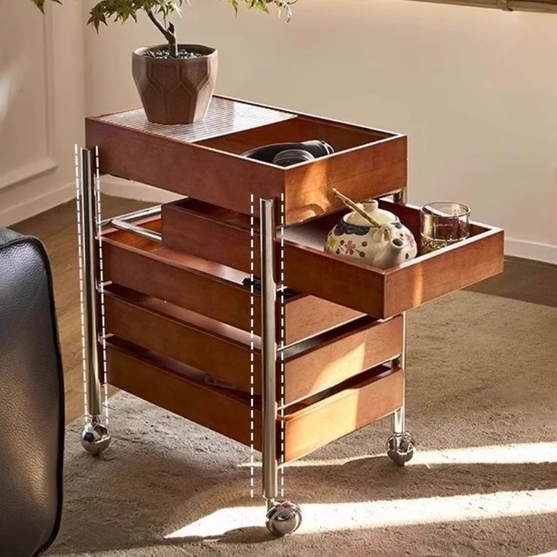 Home Solid Wood Movable Cart Bedside Multi Layer Drawer Storage Cabinet Coffee Tables Desk Computer Desks Side Table Trolley