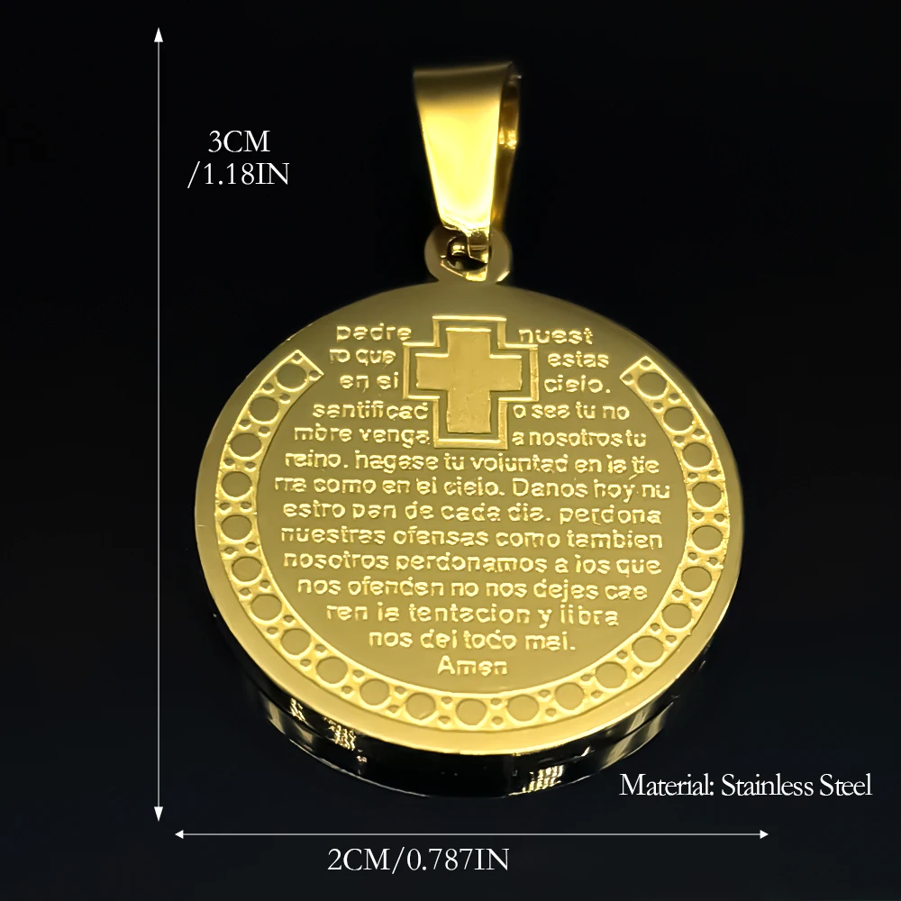 3PC The Lord\'s Prayer God Cross Bible Pendants for Women Men Stainless Steel Gold Silver Color Catholicism Medal DIY Jewelry