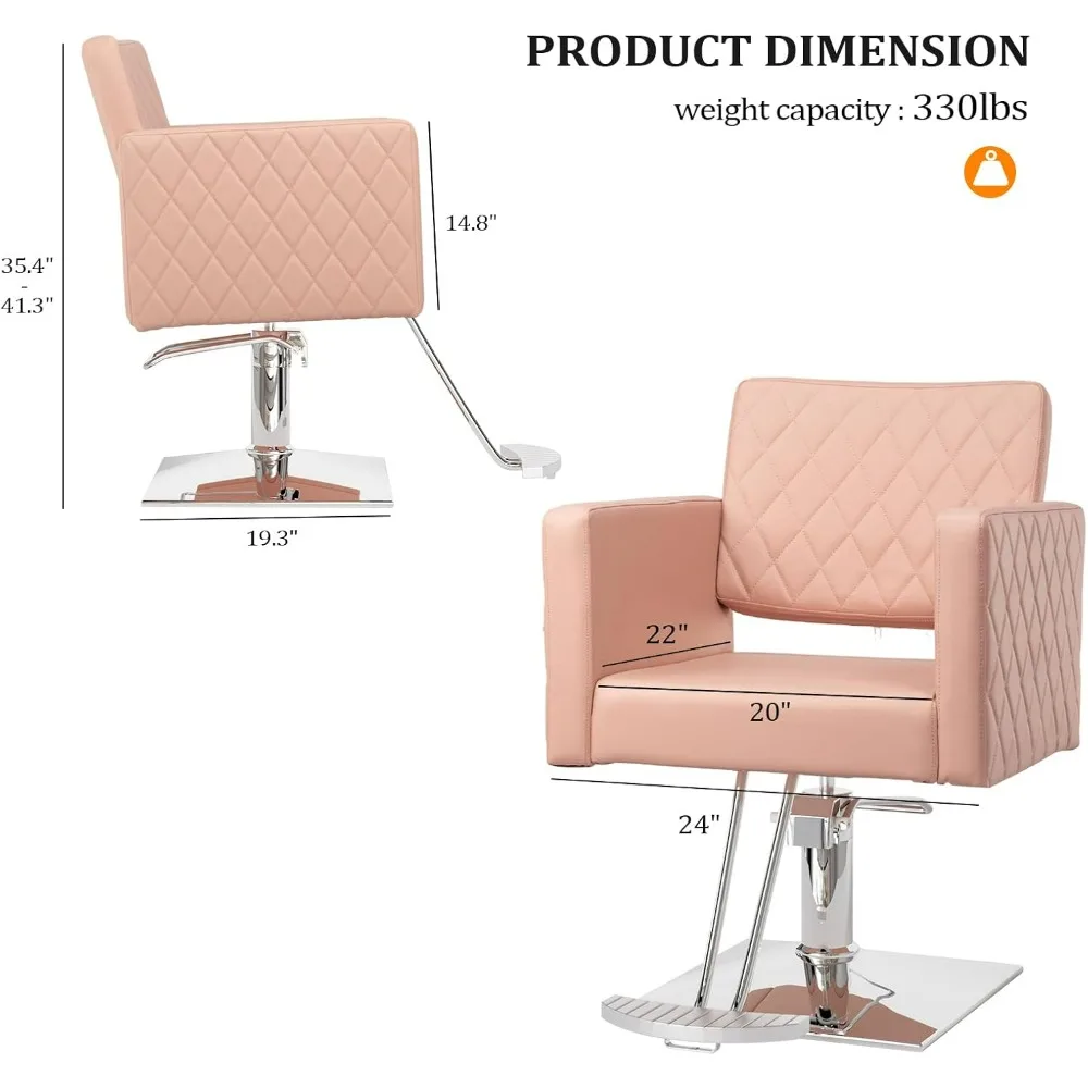 Salon Chair for Hair Stylist Wide Seat, Hydraulic Barber Chair with Aluminium Alloy Footrest,Pink Hair Salon Chair Styling Heavy