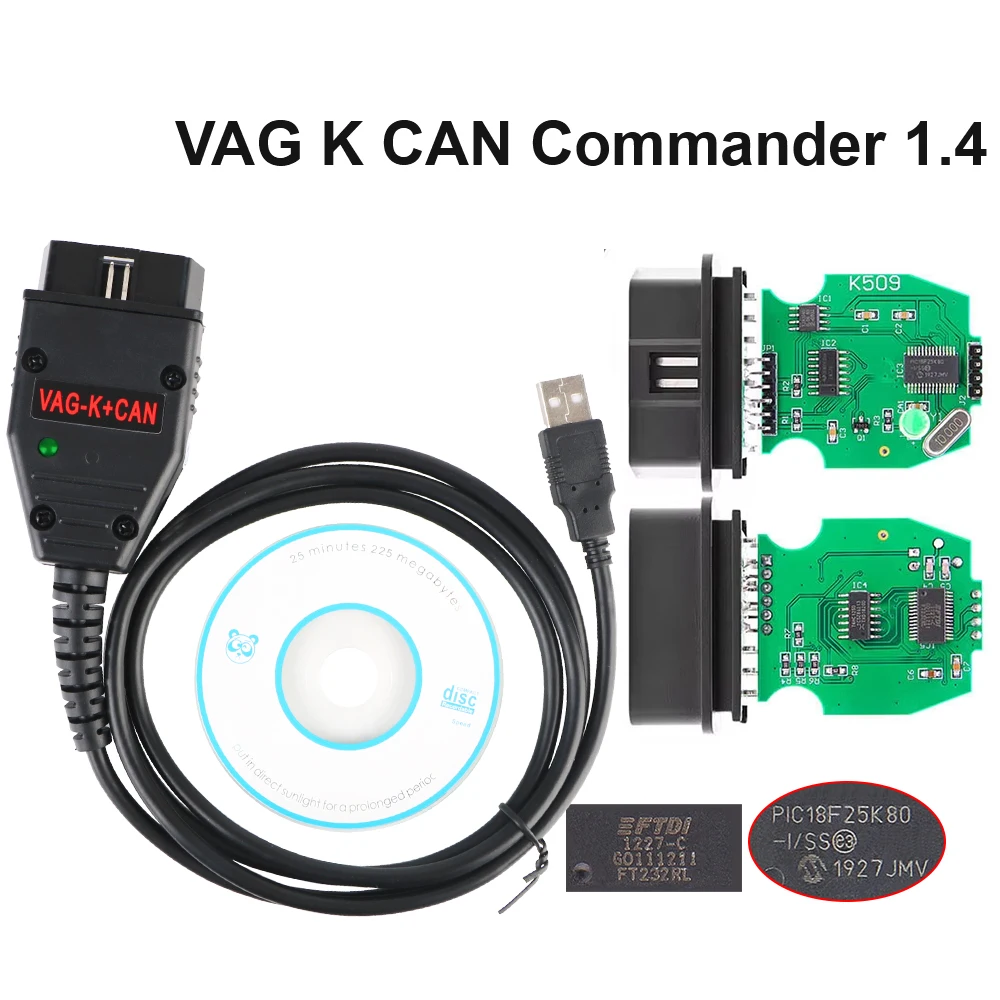 Con cable de Chip FT232RL PIC18F25K80, herramientas de diagnóstico OBD2 para VW/AUDI Commander 1,4 OBDII Scanner VAG K + CAN, accesorios para coche