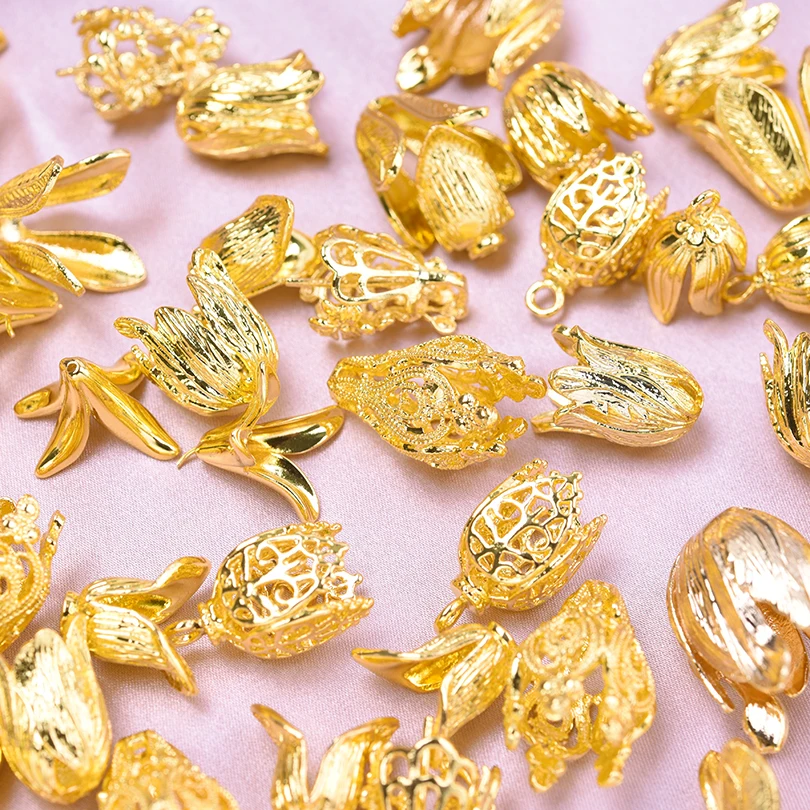 

Fashion 10pcs Flower Gold Beads Caps Charms Raw Brass Tulip Lily Hollow Petal Tassel Bead Cones DIY Necklace Earrings Findings