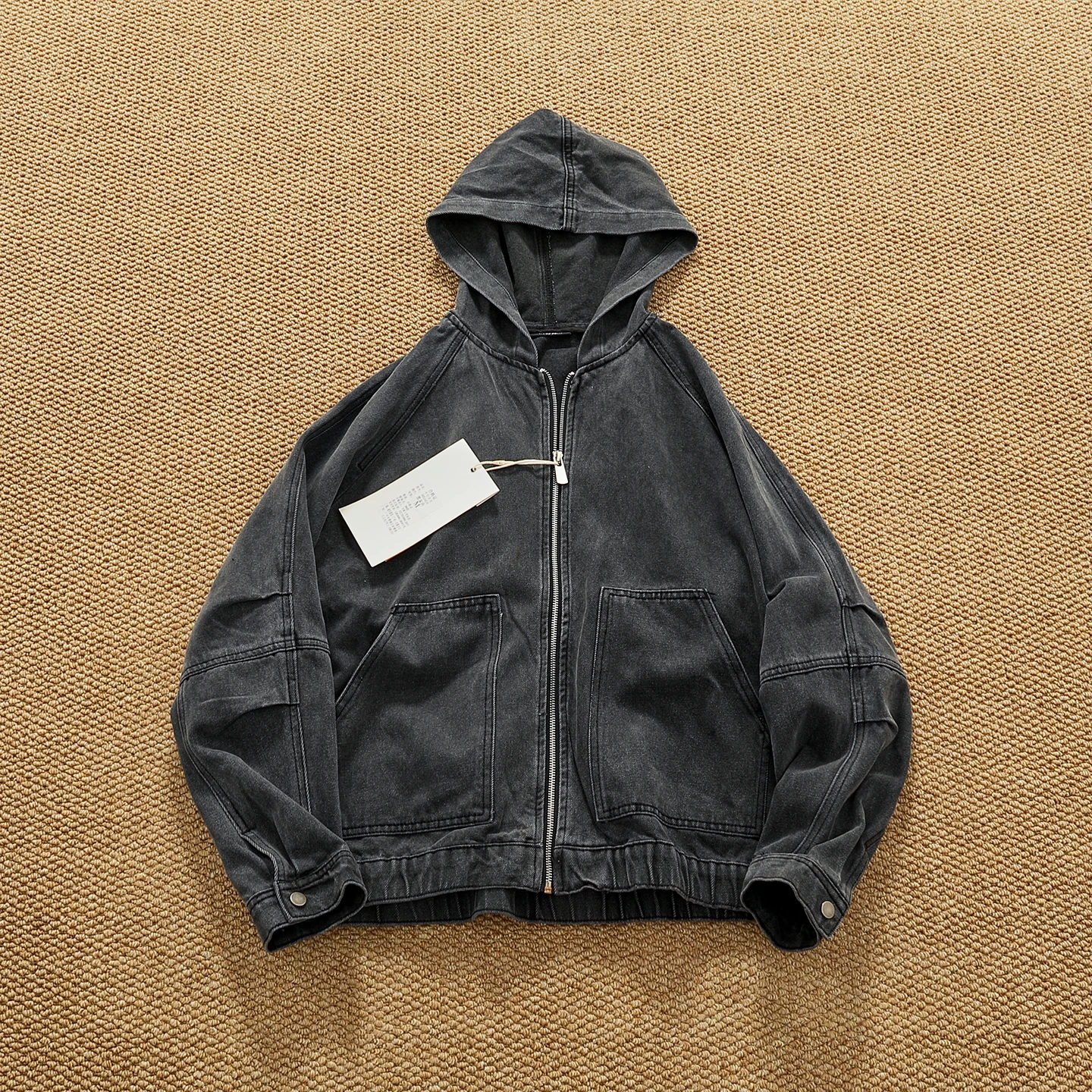 American casual hooded denim jacket men's loose denim wash heavy zipper autumn and winter new work jacket trend