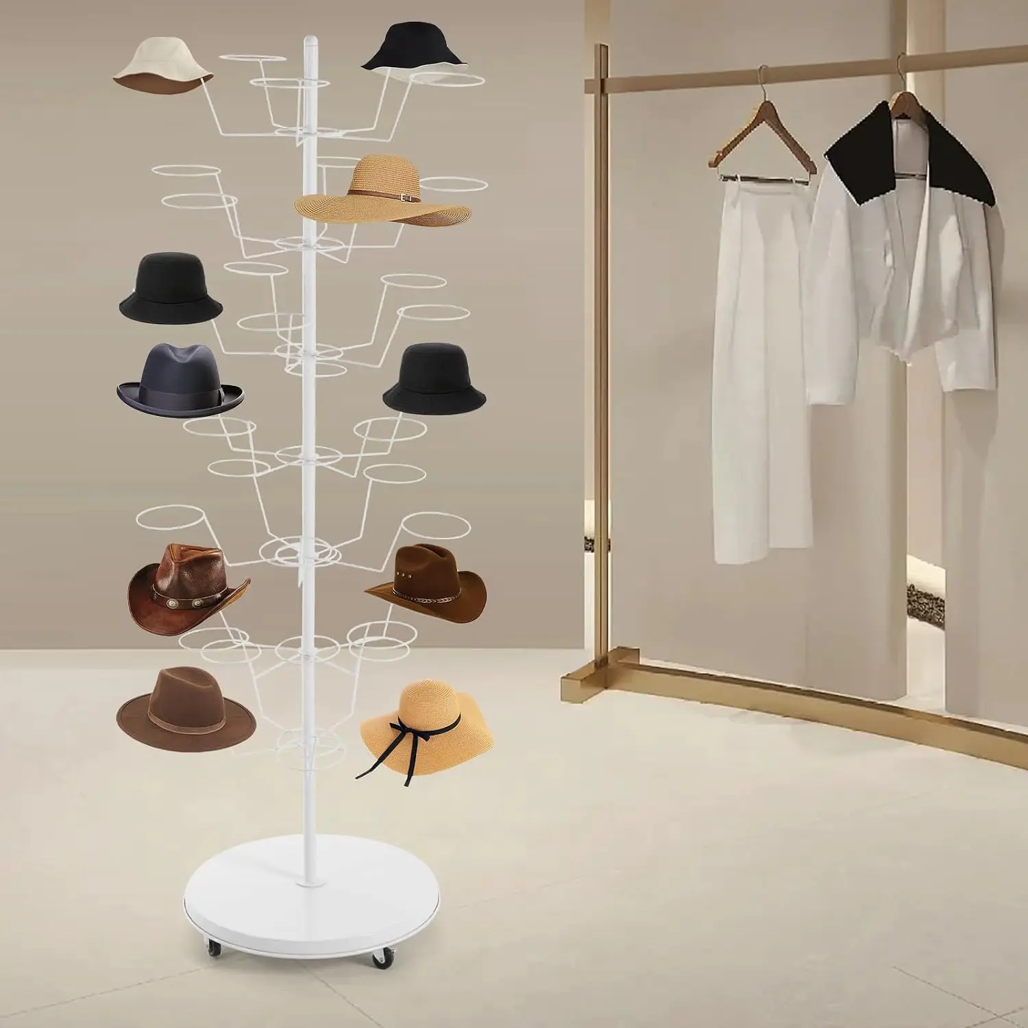 7 Tier 35 Hooks Hat Rack Stand, Metal Hat Rack Hat Hangers Freestanding Organizer Rack Display Stand for Wig, Cap, Baseball