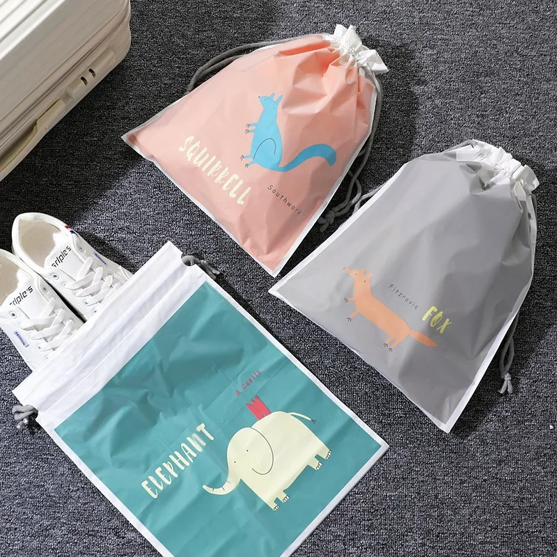 Cartoon Cute Large Capacity Waterproof Drawstring Bag Household Clothes Shoes Towels Dustproof Storage Bag Travel Organizer Bag