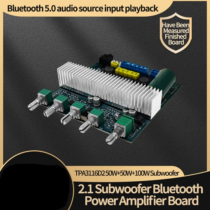 Placa amplificadora de plástico tpa3116, 2.1 canais, alta potência, bluetooth 5.0, amplificadores de áudio DC12V-24V 2x50w + 100w
