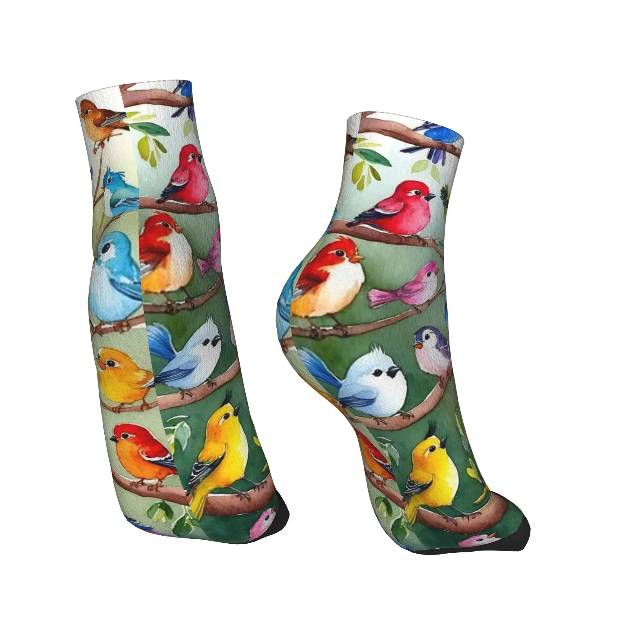 Calcetines de vuelo bonitos pájaros y flores para todas las estaciones, calcetines deportivos de tubo medio absorbentes de sudor Harajuku, medias suaves de moda