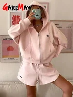 Spring Women's Summer Suit with Shorts Cotton Oversize Pink  Top and Shorts Set Two-piece Casual Tracksuit with Shorts for Women - Image 2