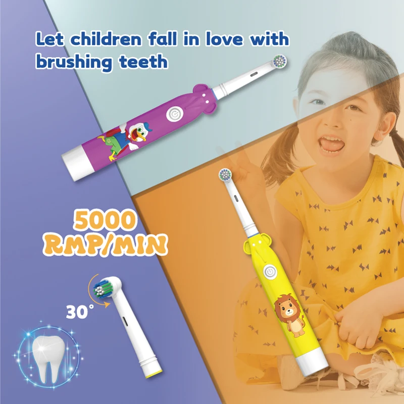 Cepillo de dientes eléctrico de rotación para niños, cepillo de dientes portátil impermeable con dibujos animados, eliminación de sarro, blanqueamiento dental, limpieza bucal