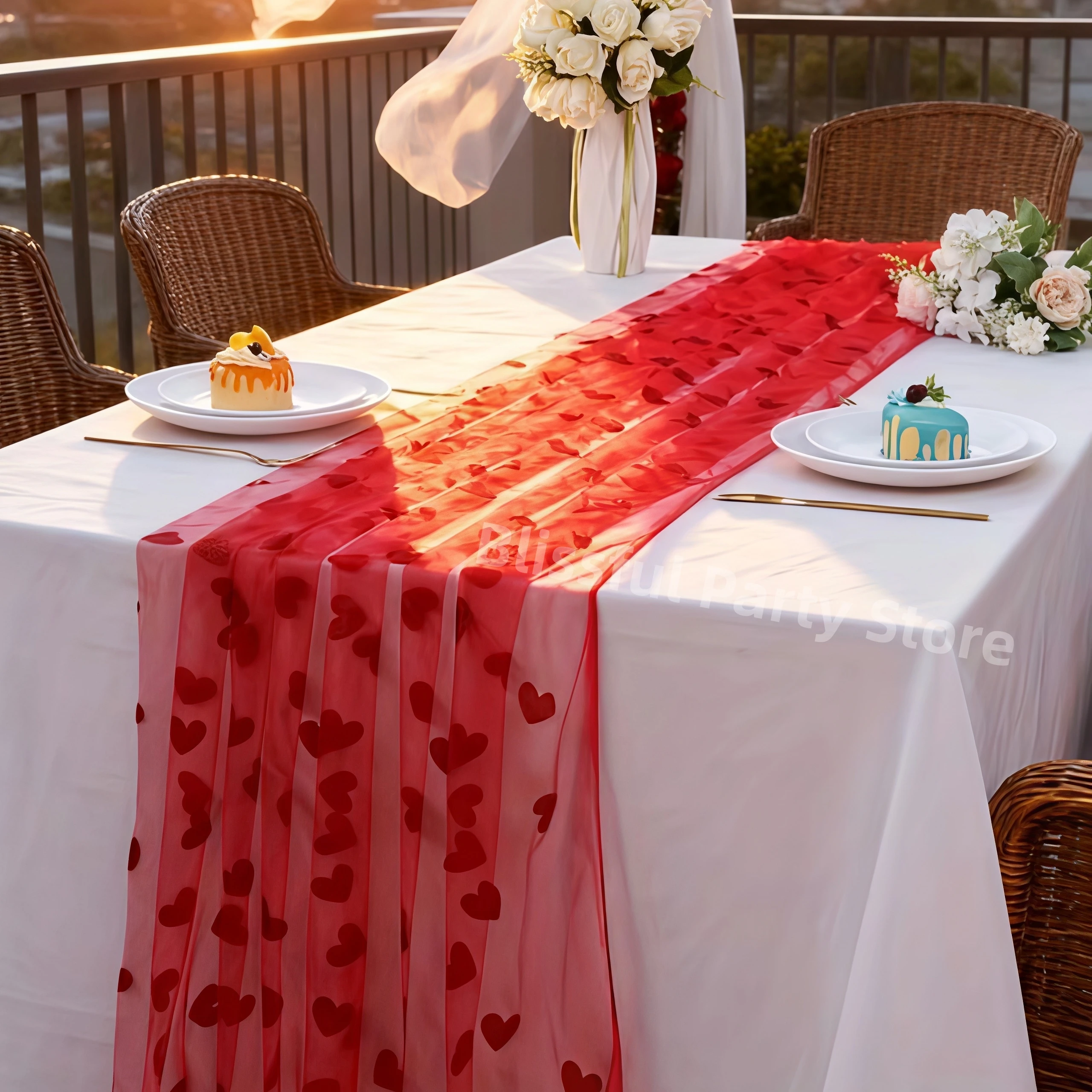 180 cm rotes Herz Mesh Tischflagge Braut Geschenk Party Dekoration Hochzeit Braut Party Esstisch Dekor Jahrestag Party Supplies