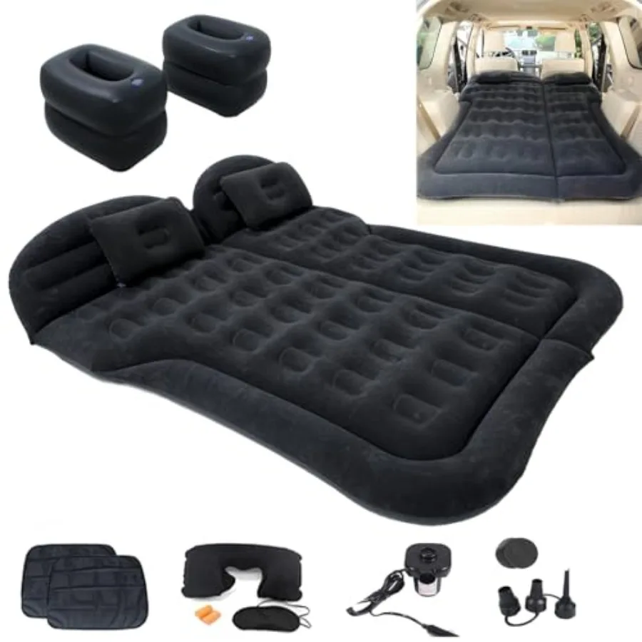 

SUV Air Mattress BedThickened Flocking Flocking Travel Camping Bed with 2 Pillows and Air Pump Portable Inflatable Car Sleeping