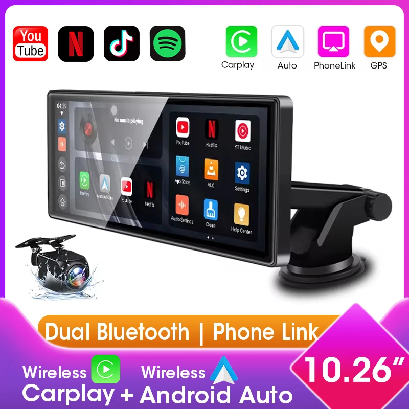 New Android Car Radio,Wireless CarPlay Android Auto TouchScreen Navigation Multimedia Bluetooth Stereo,Support Youtube Netflix