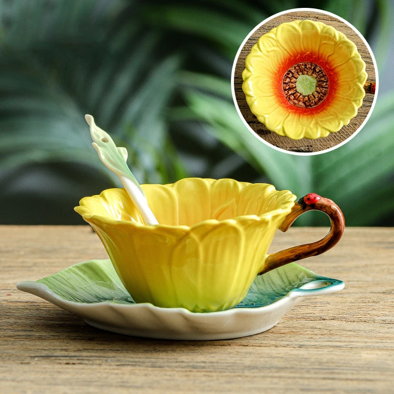 180Ml teacup retro teacup enamel cup flower-shaped ceramic teacup tea saucer set