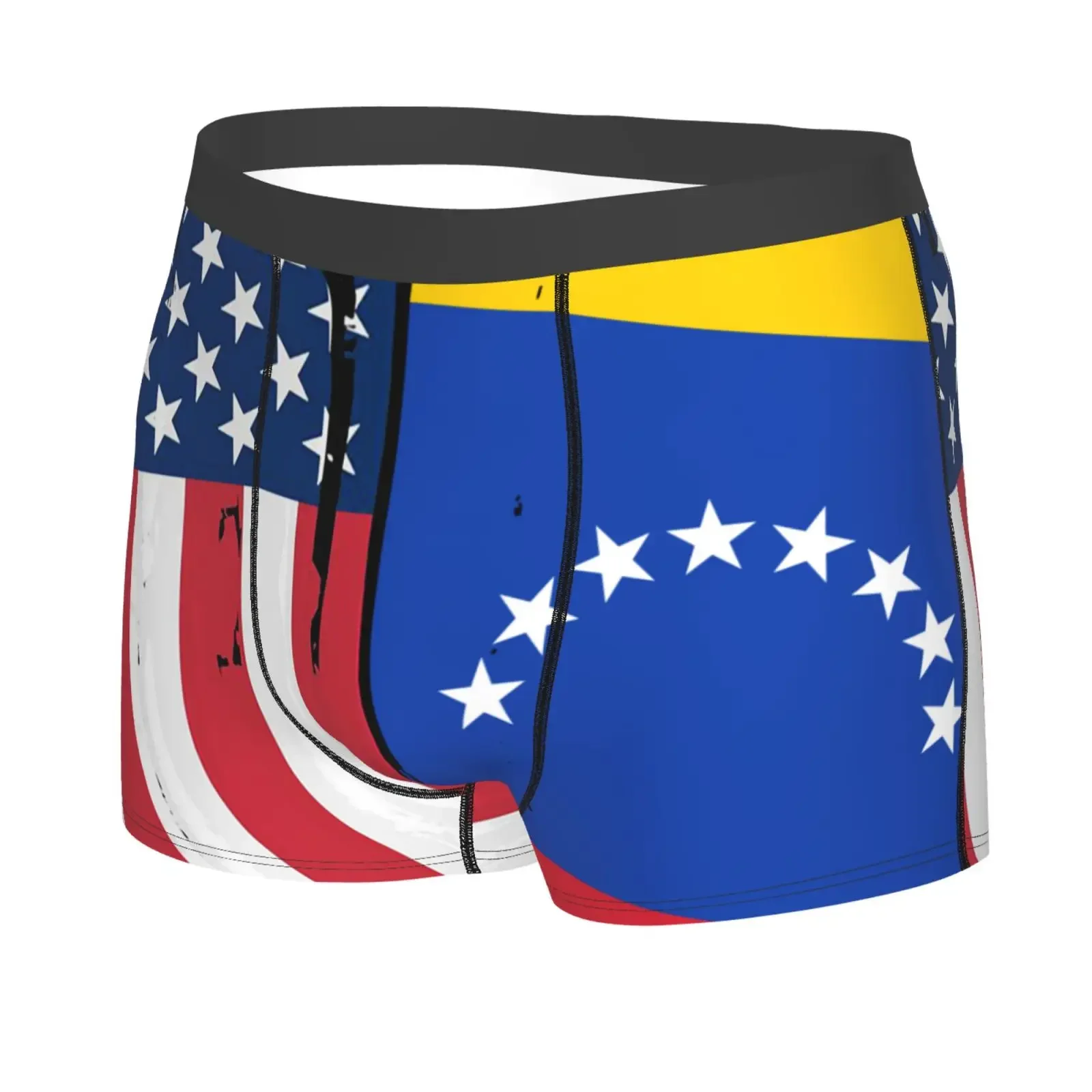 American Flag And Venezuela Flay Men Breathable Boxer Briefs Comfort Soft Stretch Underwear Trunks With Bulge Pouch For Men Boys