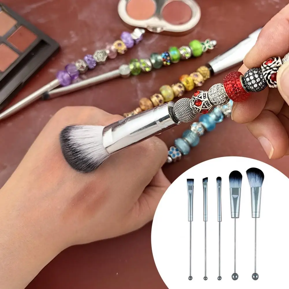 Aluminum Tube Handle Brush Multifunctional Fashion Beaded Makeup Brushes Set with Aluminum Tube for Eyeshadow for Professional