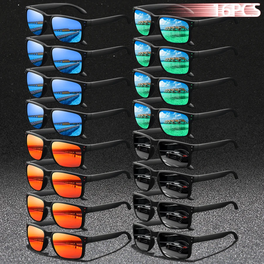 16 PCS  Fashion Square Unisex Vintage Sunglasses For Men Women Driving Fishing Brand Designer Sun Glasses Man UV400 Eyewear ﻿