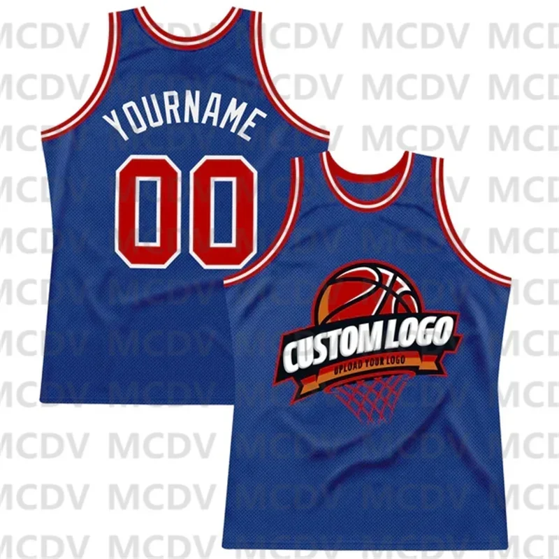 Custom Royal Red-White Authentic Throwback Basketball Jersey  Print Team Name Number Vest Game Practice Clothes Adult/Youth