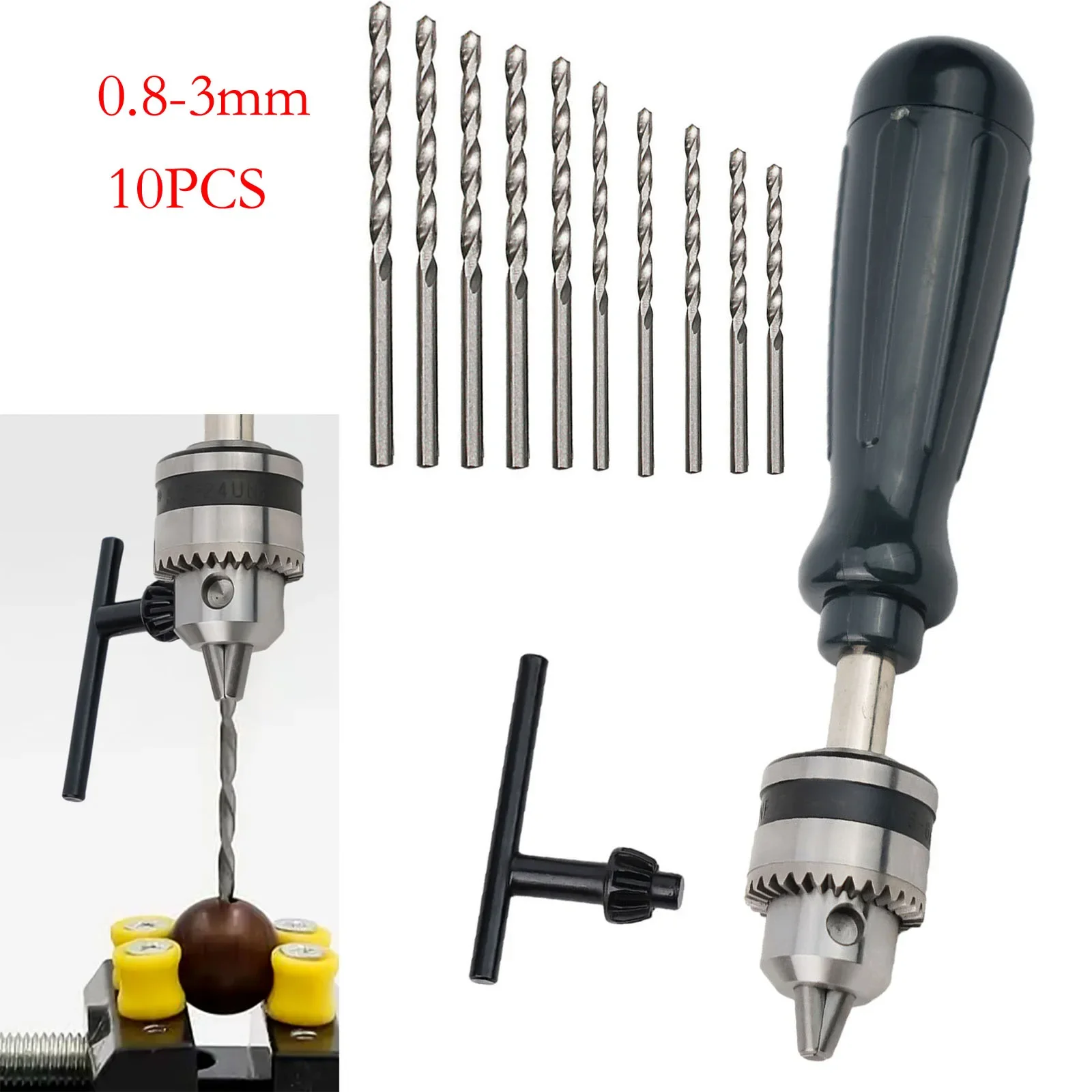 

DIY Craft Tool Black Hand Drill Range 0.6-6mm 10pcs Drill Bits Included Suitable For CNC For Electronic Assembly
