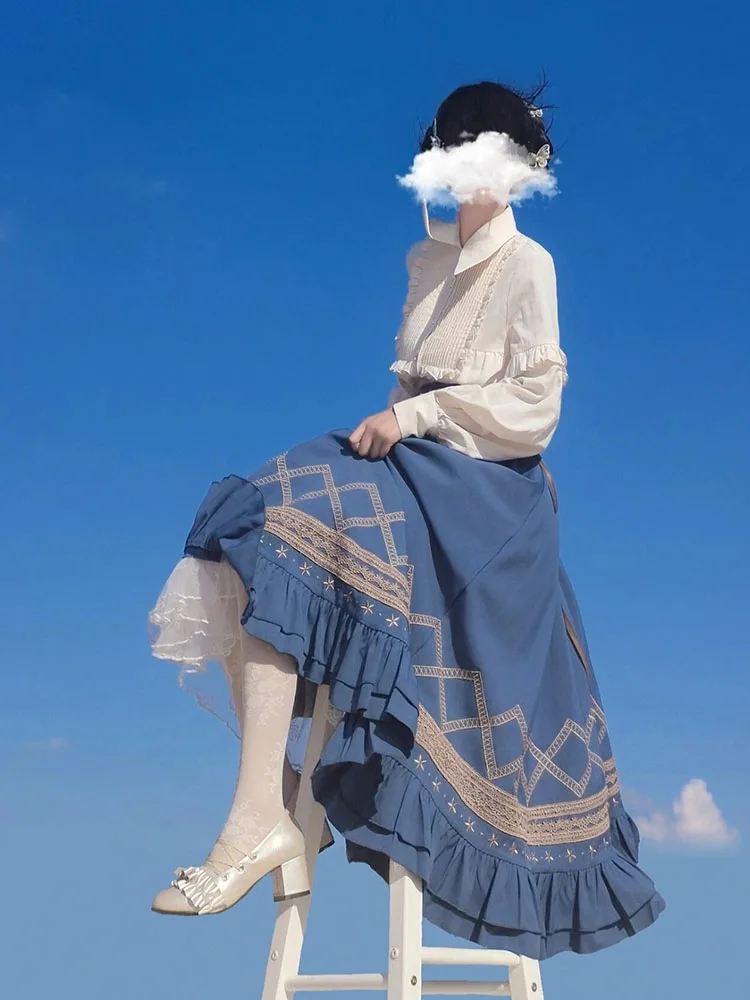 Ele Sweet Lolita Earlet Lace Trim irt Skirt Set High Waist Midi Dr Polyester Fiber Long Sve Autumn Winter Dr 2025