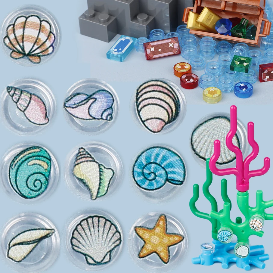 MOC-décennie s de construction en forme de conque, étoile de mer, coquillage imprimé, 7.5, boîte de diamants, dépôt de fierté, scène de mer, briques, jouets pour enfants, cadeau