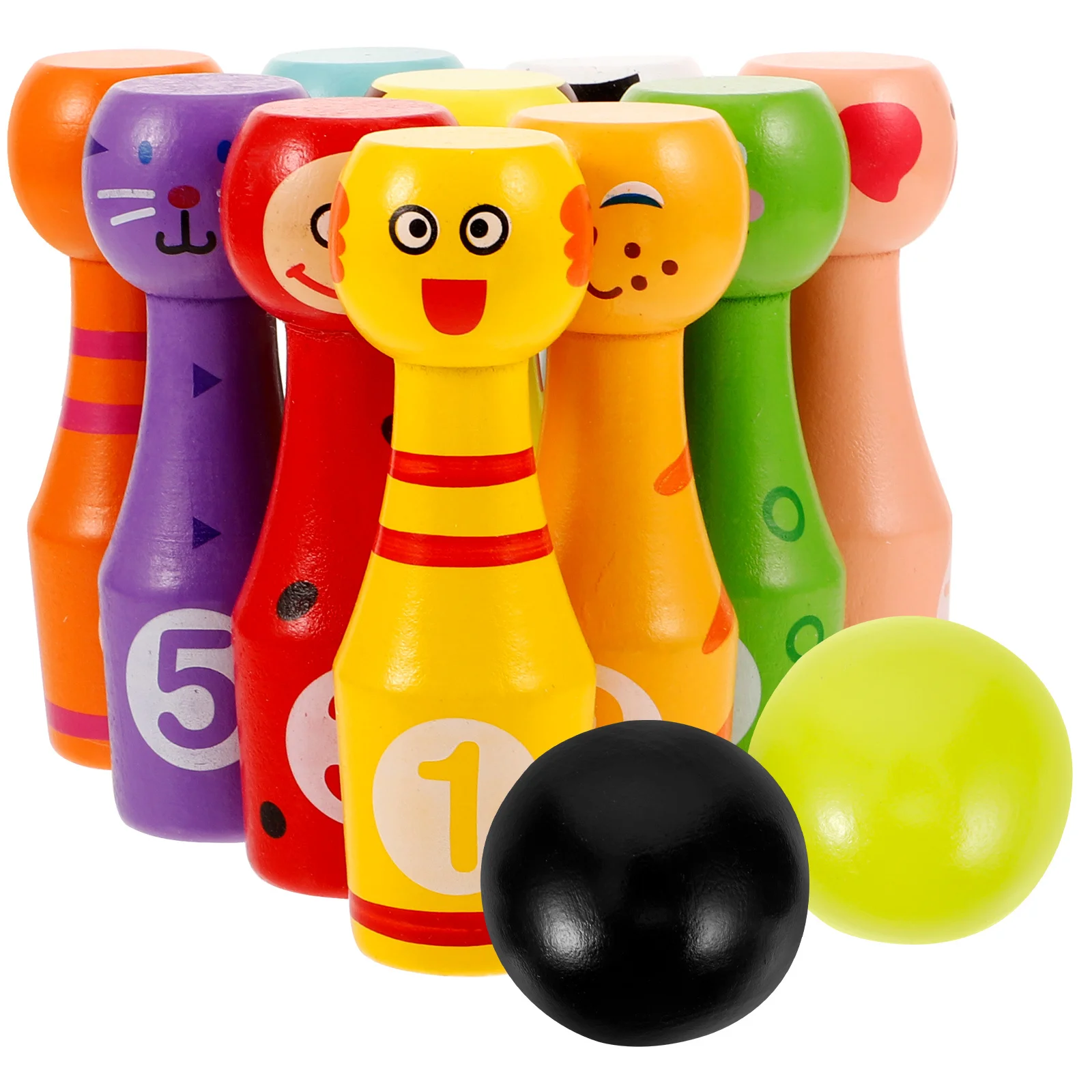 1Set Holz Bowling Ball Set Cartoon Tier Geformt Lernspiel Verbessert Hand Auge Koordination für Kinder Bowling Ball Spielzeug
