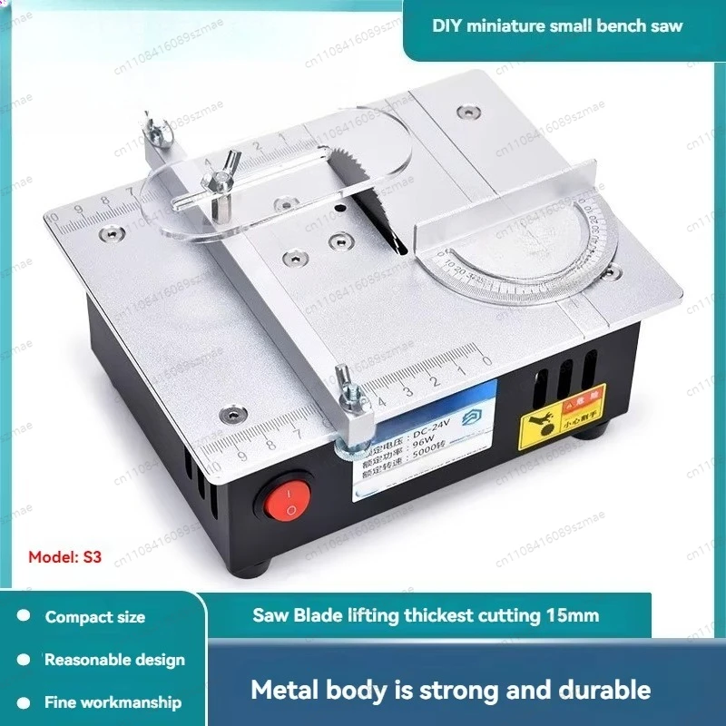 Precision Mini Table Saw for DIY， Compact & Safe Woodworking Cutter， for Model Making， Crafts， with Guide & Blades