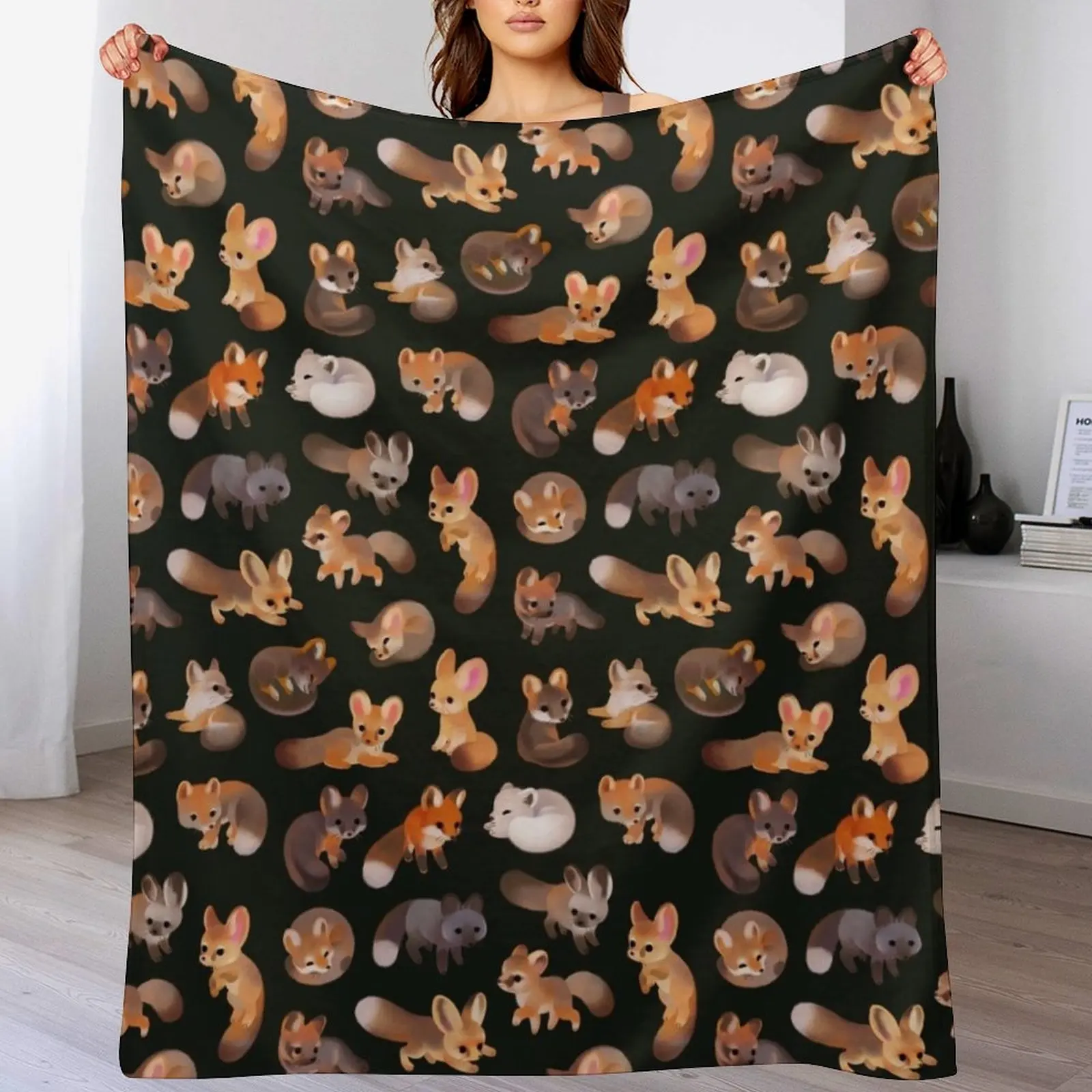 

Foxes - dark Throw Blanket Cozy Throw Blanket Birthday Gift for Him Her
