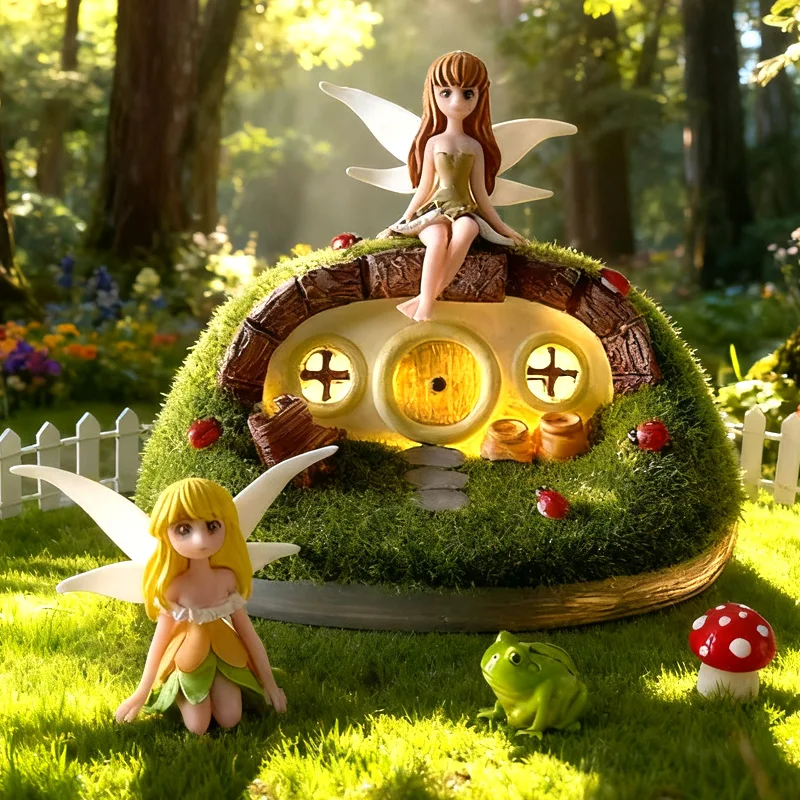 Micro Landscape Mushroom Flower House Resin Ornament Mini Fairy Tale Cottage Figurine Decor For Succulent Pot Aquarium Terrarium