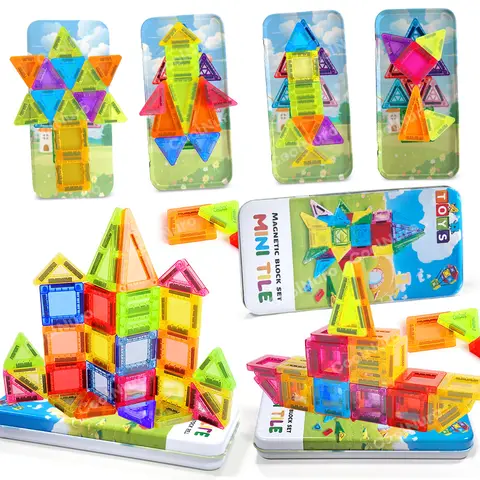 26/38pcs with iron box - Colorful Magnetic Building Blocks set, suitable for kid's learning and education magnetic toys,gifts