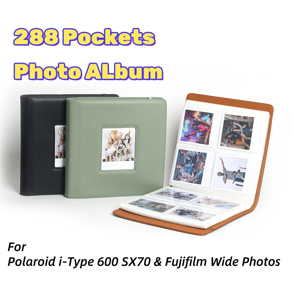 ألبوم صور 288 جيوب - يحمل Polaroid i-Type 600 SX70 وFujifilm صور واسعة (حتى 9 × 11 سم) - غطاء جلد PU