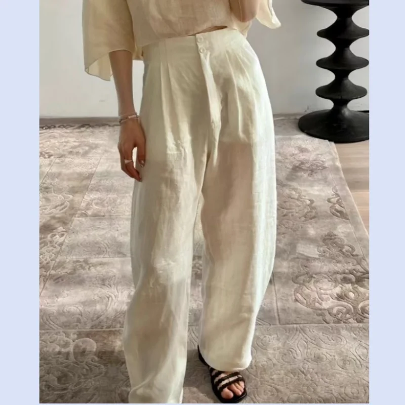 

24 year early autumn new Japanese style simple and lazy style loose cocoon drawstring elastic waist cotton and linen lantern pan