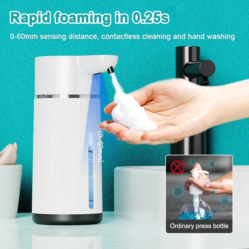 420ML 4 Gear Automatic Foaming Soap Dispenser Infrared Sensor USB Rechargeable Sanitizer Dispenser Wall Mounted IPX6