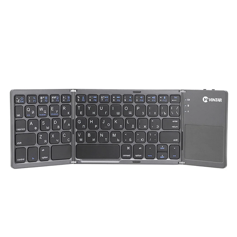 2026 Folding Bluetooth Keyboard Wireless Klavye English Russian with Type-C Charge Port for IOS/Android/Windows ipad Tablet
