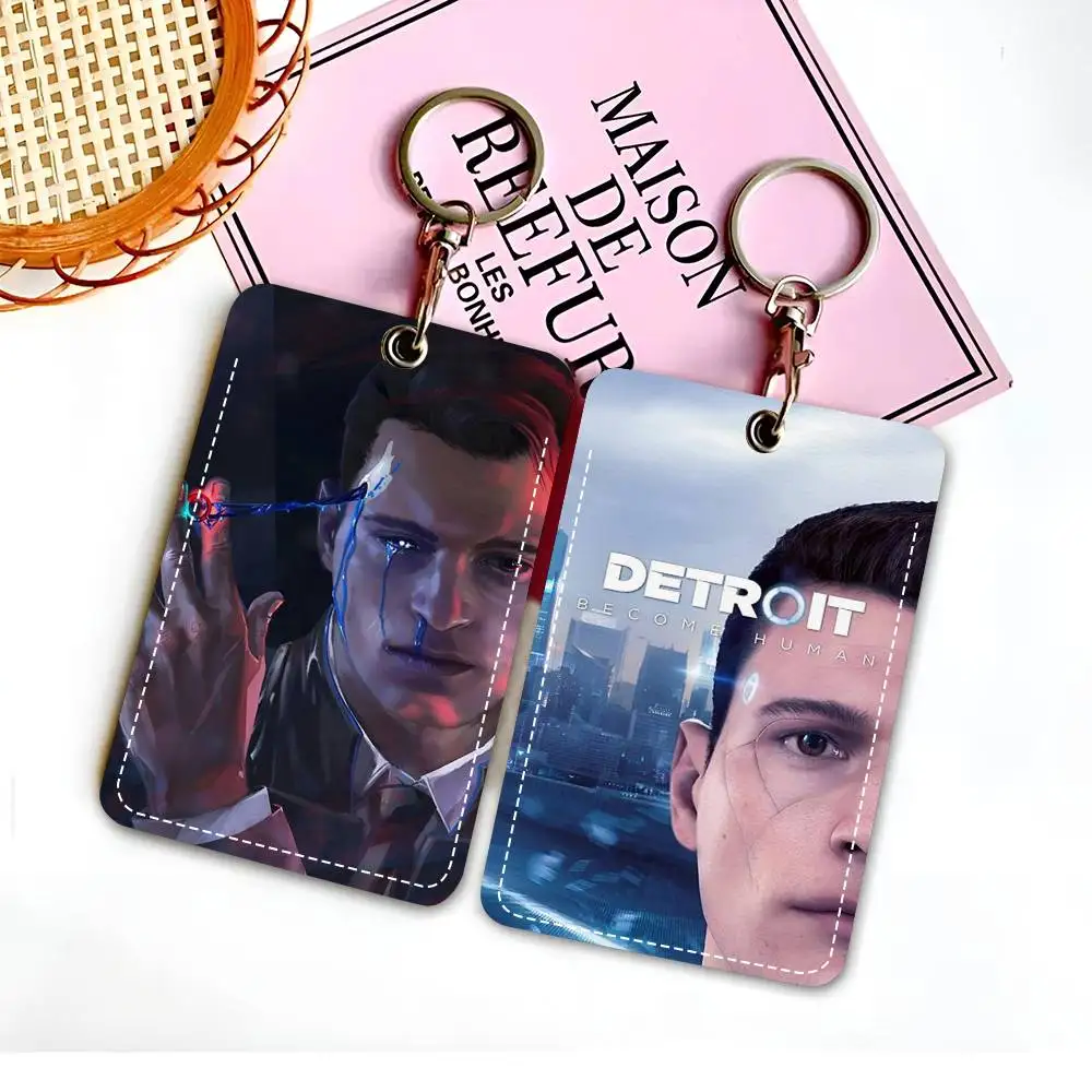 Game D-Detroit Become Human Connor Card Holde Applicable To Credit Cards Bus Card Soft Leather Rectangular Keychain Protective