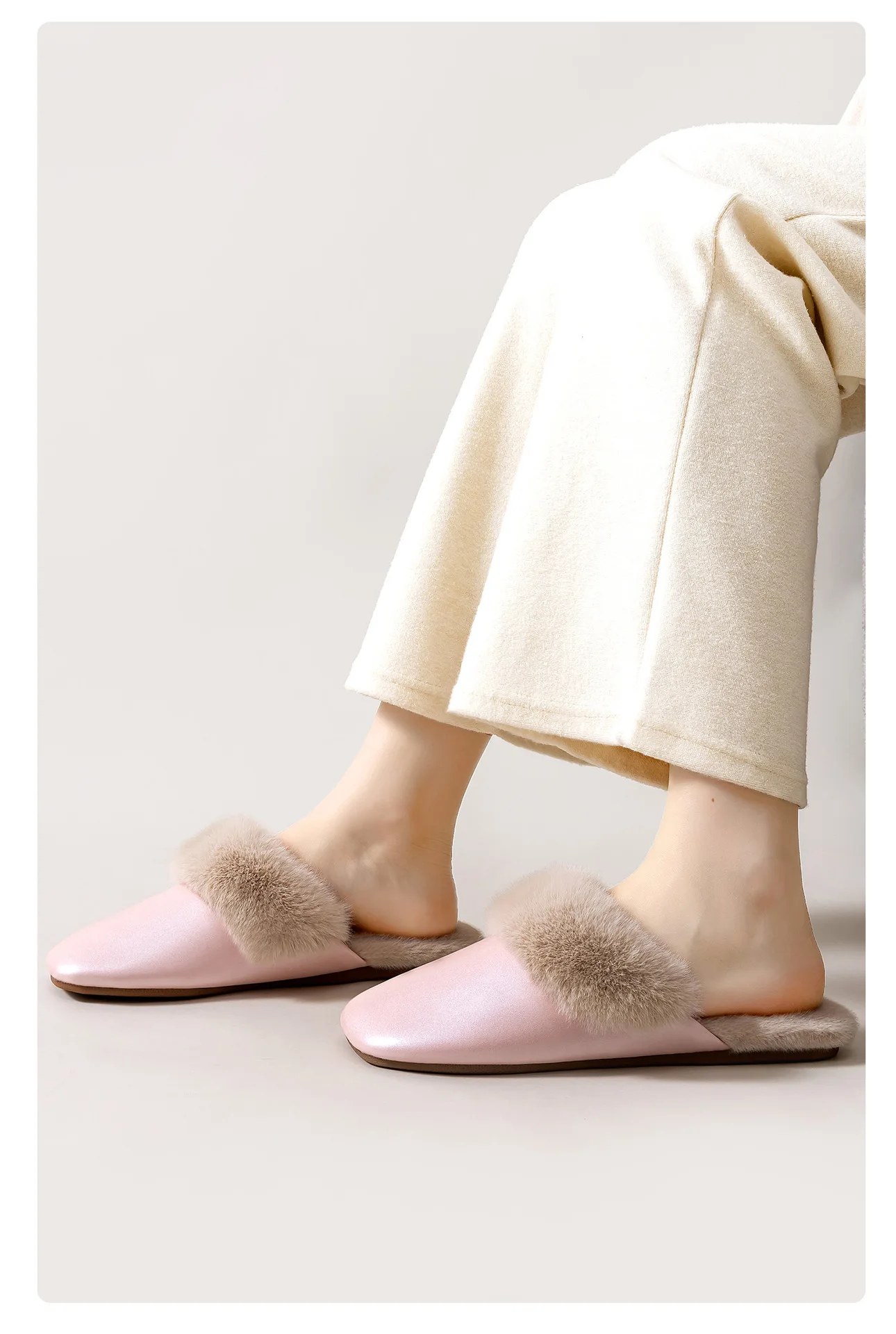 Women's Microfiber Leather House Slippers – TPR Durable Non-Slip Sole, Warm Plush Collar Indoor Shoes