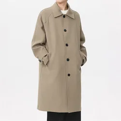 Trench Men Long Windbreaker Coat Fashion Business Casual Loose Solid Trench Mens England Style Turn Down Collar Jackets Outwear