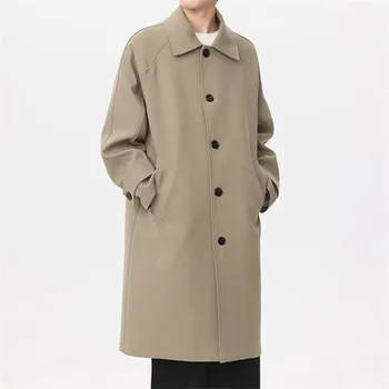 Trench Men Long Windbreaker Coat Fashion Business Casual Loose Solid Trench Mens England Style Turn Down Collar Jackets Outwear