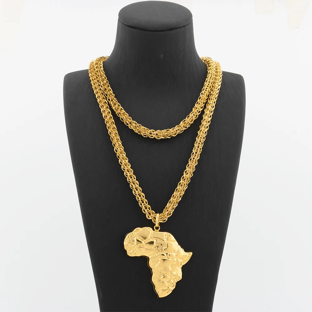 Map of Africa Pendant with 100cm Chain Women Men Big Size Gold Plated Neckalce Pendant Dubai African Fashion Jewelry Accessory