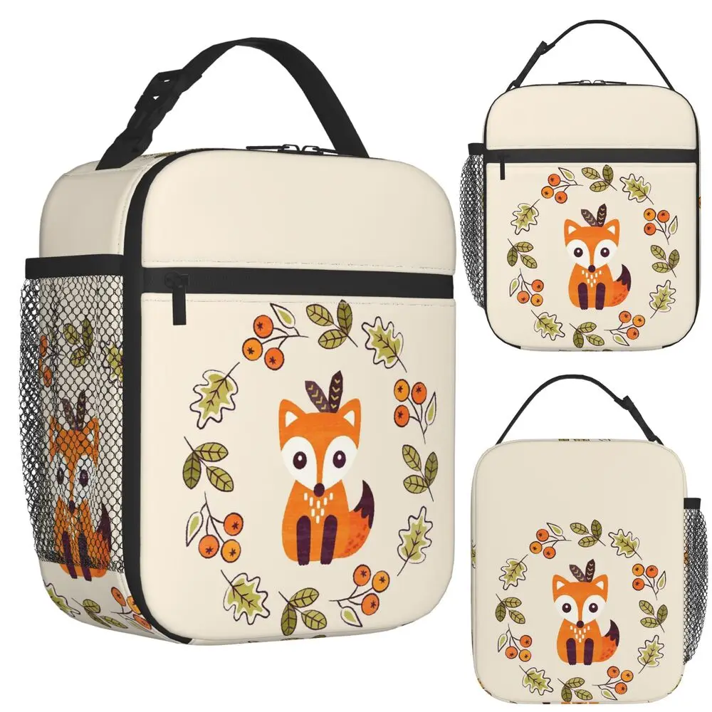 Little Fox With Autumn Berries Insulated Lunch Bag for Women Children Leakproof Food Boxes Thermal Lunch Box Tote
