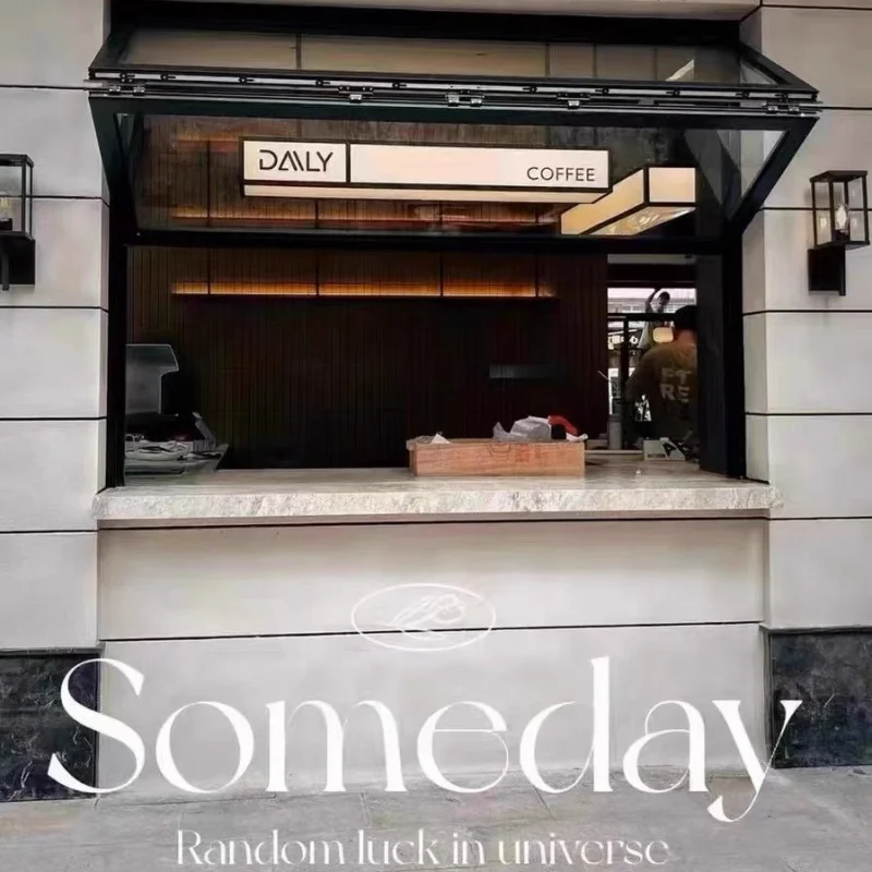 Custom Folding Aluminum Alloy Full-Open Window Milk Tea and Coffee Shops Kitchen Bar Counter Glass Sliding Window